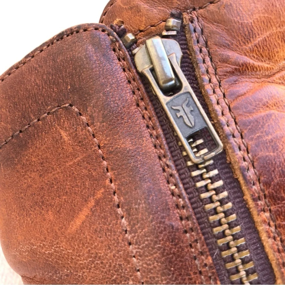 FRYE Addie Leather Versatile Dual-zip Ankle‎ Boots In Cognac 6 1/2